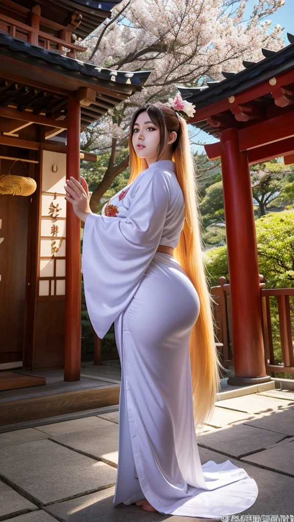"A beautiful, majestic female character named nine tail flower (Kyubi no Hana) with an extremely curvy, very voluptuous, and extremely chubby body. She has long silver hair, large golden eyes with slit pupils, and a face radiating elegance. She is dressed in a luxurious kimono with golden embroidery and a fox crest on the obi. Behind her, nine glowing, majestic tails spread out gracefully."
"Kyubi no Hana stands in front of an ancient Shinto shrine deep in the mountains, surrounded by blooming cherry trees. Her extremely curvy, very voluptuous, and extremely chubby figure exudes overwhelming power and grace. Nine glowing tails spread out behind her, and soft light particles float around her, symbolizing her immense power. At ht, her tails emit a mystical glow, enveloping the shrine."
"Kyubi no Hana, with her extremely curvy, very voluptuous, and extremely chubby body, stands with authority and kindness in front of a majestic shrine. Her nine glowing tails create an ethereal atmosphere as she raises her hand to form a spiritual barrier, protecting the shrine from evil."