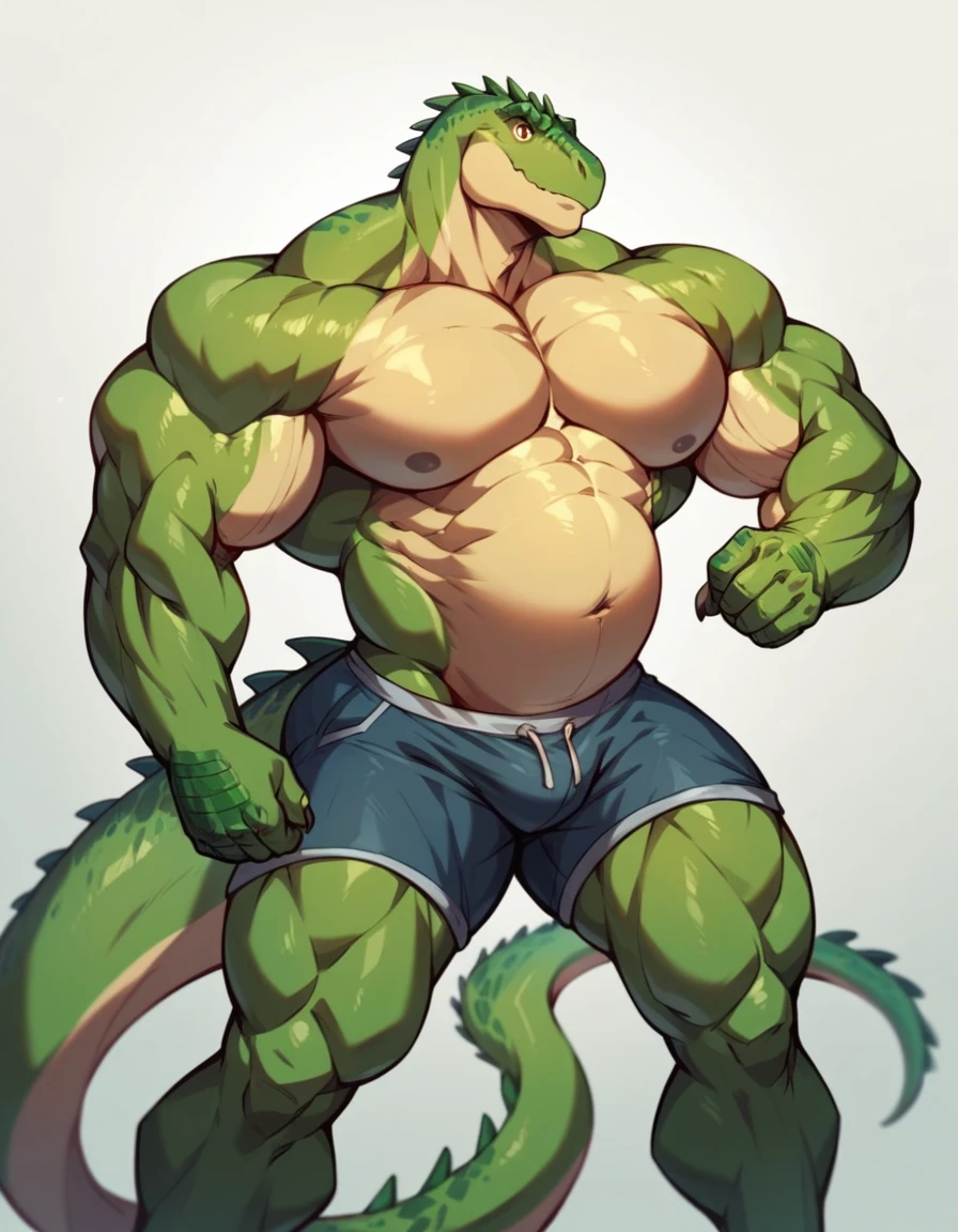 Dinosaur,Stergetz,Green Skin,scales,male,muscular,Huge muscles,Chest muscles,Abdominal muscles,nostril,muscular,huge Chest muscles,Growing muscles,hyper Growing muscles,Scaly,peak