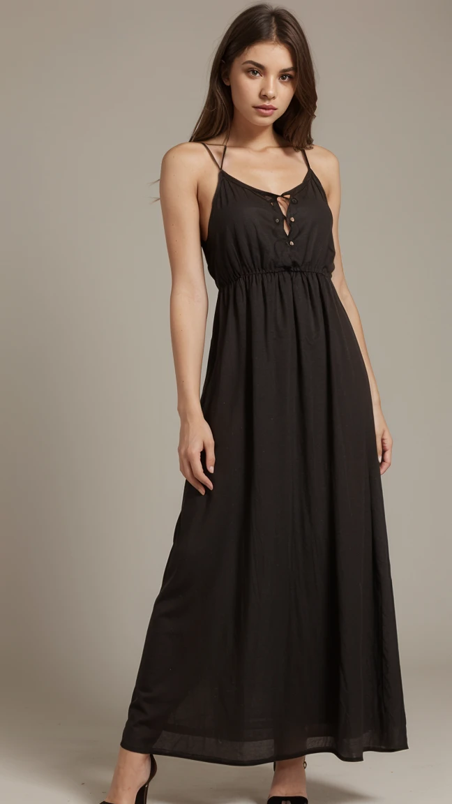Brown maxi dress, blank background,