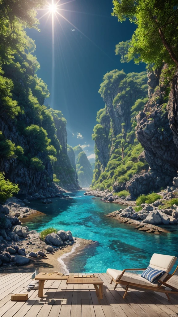 tmasterpiece， best qualtiy， （Very detailed CG unity 8K wallpaper） （best qualtiy）， No Man，（Most Best Illustration）， （Best shadow） Nature'， Blue sea， Light Tracking， ultra - detailed， glarelight， cinematric light， Soft light --v6