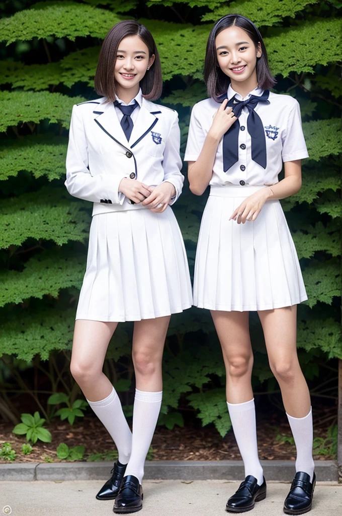 (((Full Body Lesbian)))、((Girls' High School Uniforms))、((１people))、short hair、Close to the topic、((School flower beds)))、(((smile)))、(((Girls' High School)))、((Beautiful girl))、((Sexy pose))、Photorealistic、Beautiful attention to detail、Hyperrealism、High Contrast、Ultra HD、Realistic skin texture、Best image quality、Highest quality、Ultra-high resolution、Fine details、With great care