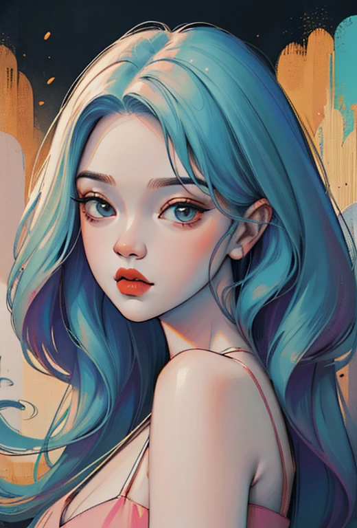 (Best quality,4K,8K,high resolution,masterpiece:1.2),Extremely detailed,Anime portrait,retro doodle,Long hair,skirt,comic line art,Low saturation,Pastel,Retro Style,Stylized Lighting