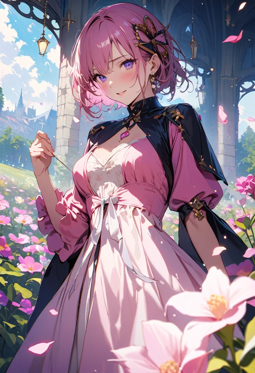 masterpiece, Highest quality, Illustration of the novel, High resolution, 18+ Adult content, Sensual, Intimate, Emotional, Passionate, romantic, sweet, Adorable, Innocent, Pure, Charmな, Charmな, Charm, mysterious, Charmな, Charmな, Immersive, Charmな, dream-like, Surreal, Imaginative, Whimsical, Artistic, Avant-garde, timeless, elegant, Sophisticated, chic, Sophisticated, personality, original, CharmなA photorealistic image of a young archer girl with a gentle smile, holding a bow and arrow. She is standing in a field of blooming flowers, with soft lighting and a calm atmosphere. High resolution, ultra-detailed, 8K, best quality.((Archer:1.3))