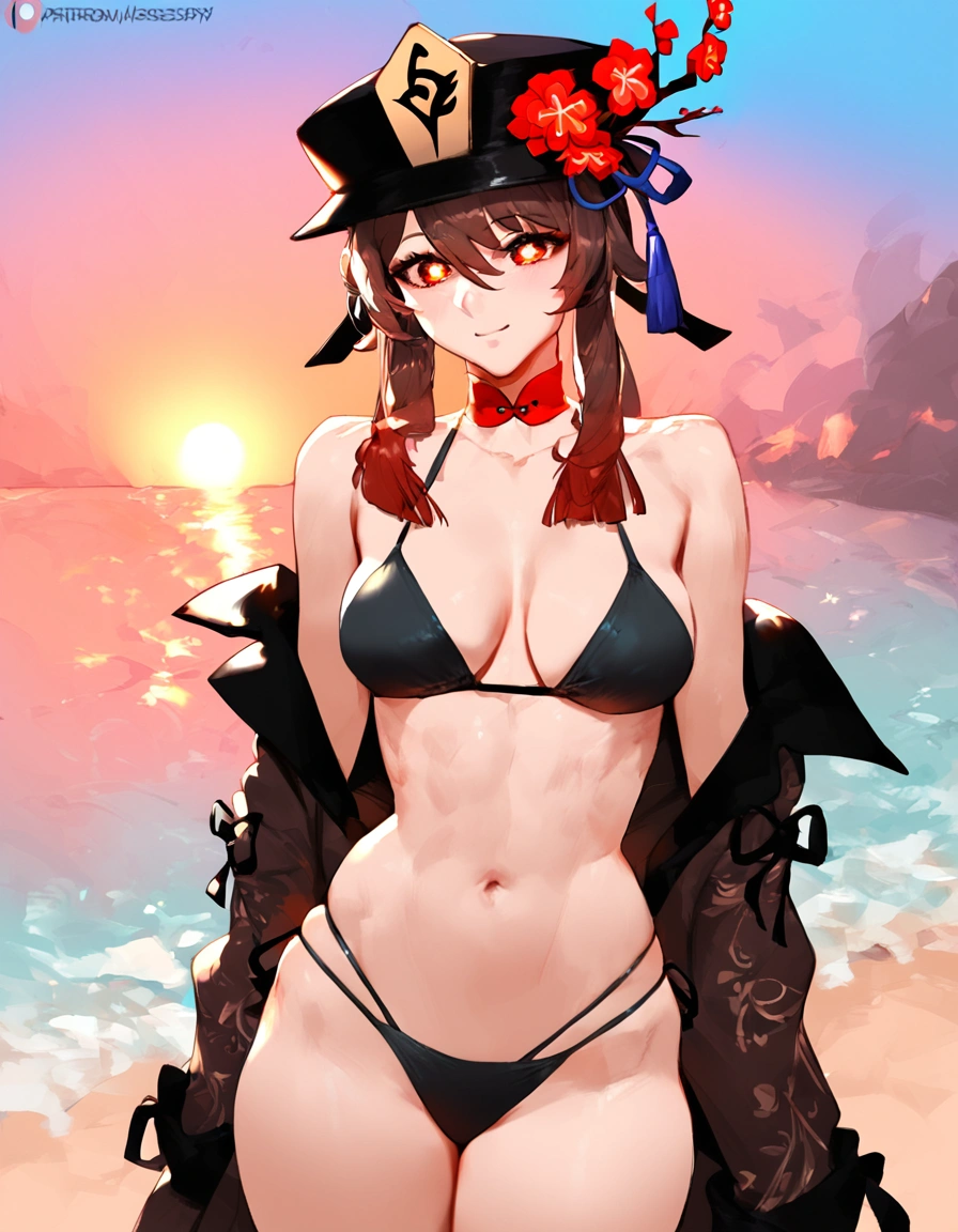 score_9,score_8_up,score_7_up,score_6_up,score_5_up,score_4_up,score_9,
Hu Tao, bikini, beach, without hat