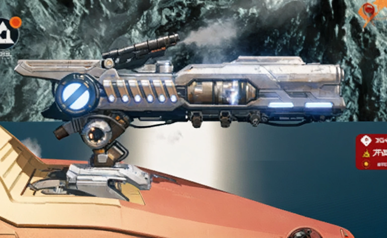 There is a picture of a sci-fi themed vehicle，Headlights on, Protruding keel mounted electromagnetic gun, Energy Rifle, Laser Cannon, Gauss Rifle, Plasma Gun, Vulcan Machine Gun, a Laser Rifle, Sci-fi weapons, futuristic gun, Weapons of the future, with Plasma Guns, Weapons of the future shotgun, Laser Rifle, Futuristic Assault Rifle, Huge weapons