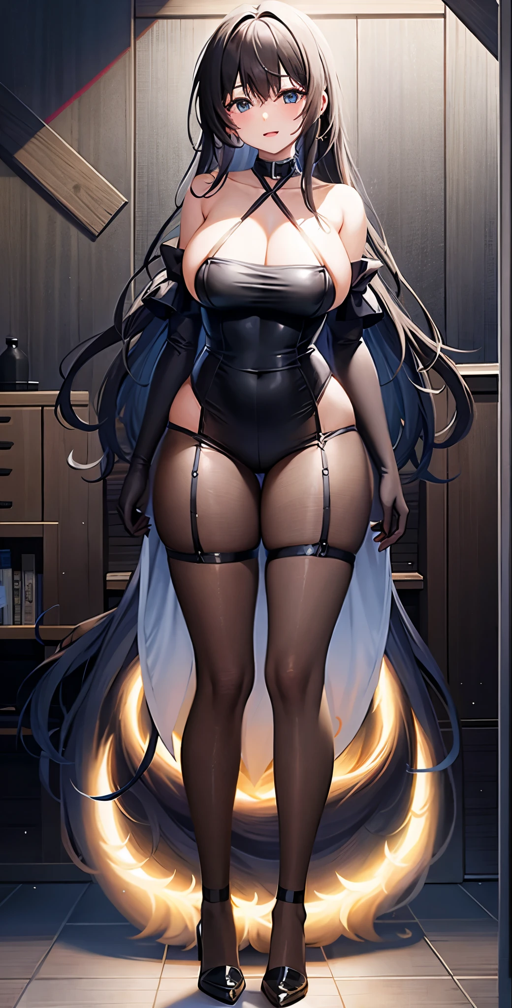 girl,Large Breasts,long hair,Topless,Bow,