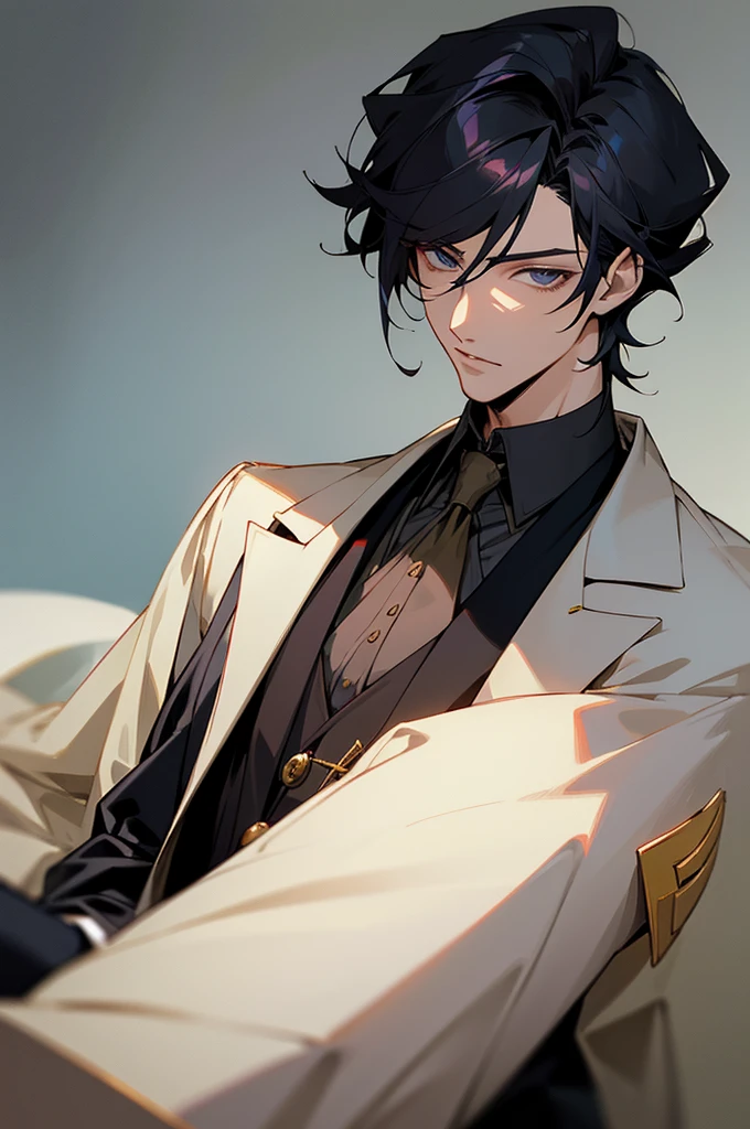 Close-up of a man in a suit sitting, Anime Handsome Man, Handsome anime pose, Wearing a black aristocratic suit, Dark colored suit, Pin on anime, Beautiful androgynous prince, A delicate androgynous prince, Male Anime Style, Digital anime illustration, Male Anime Characters, manga, Anime Cover, handsome prince, Handsome male vampire, Handsome Japanese Devil Boy