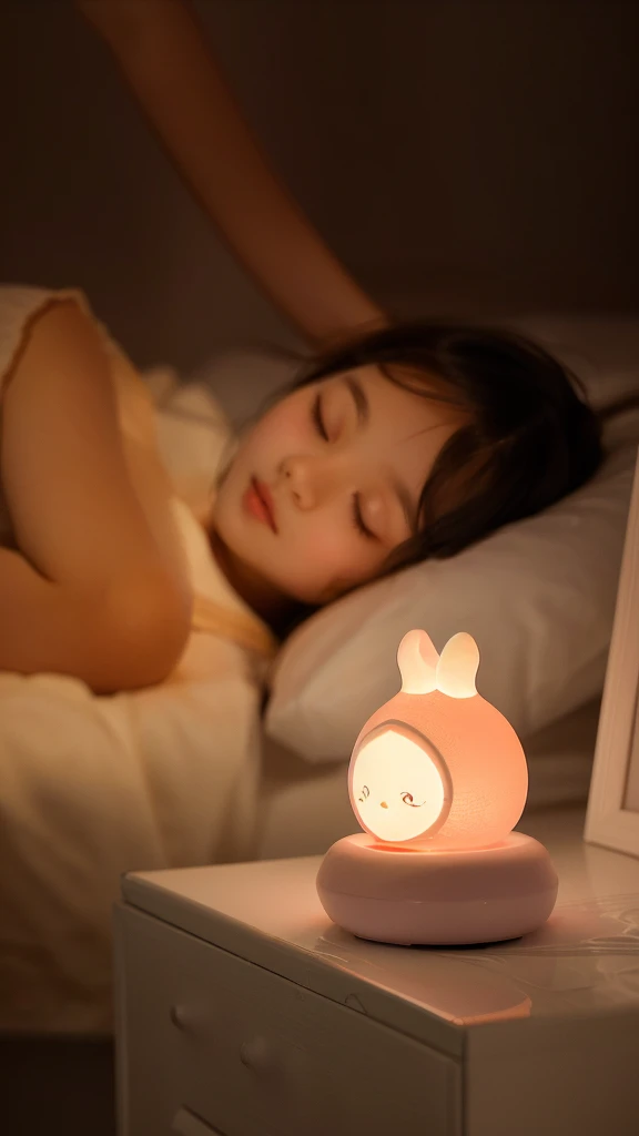 A is lying on the bed, Night Light, Soft warm light, Warm Mood, Beautiful soft light, Beautiful and lovely lighting, Warm ambient light,