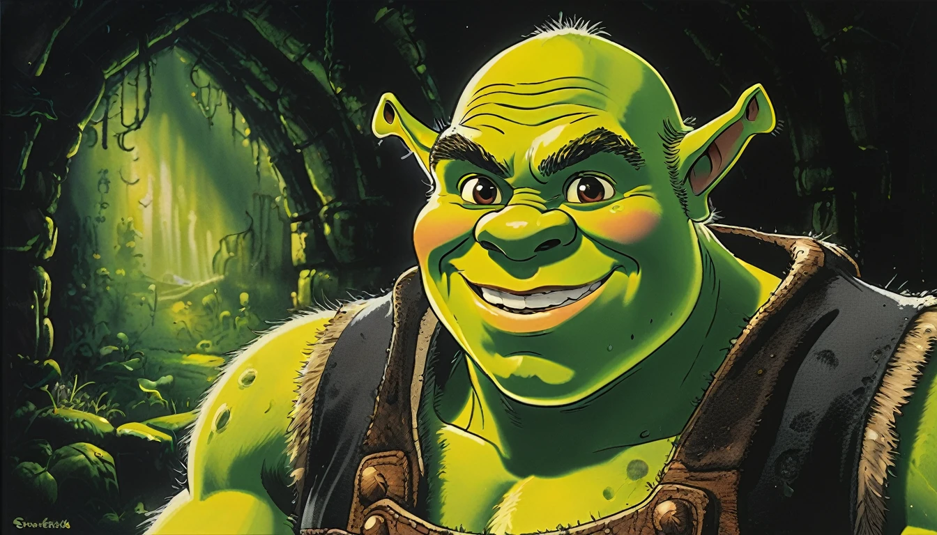 impactful paint of shrek is programming, computer, program, code, shrek  highly detailed,   8k,   sharp,  professional, clear,   high contrast, high saturated, , vivid deep blacks, crystal clear