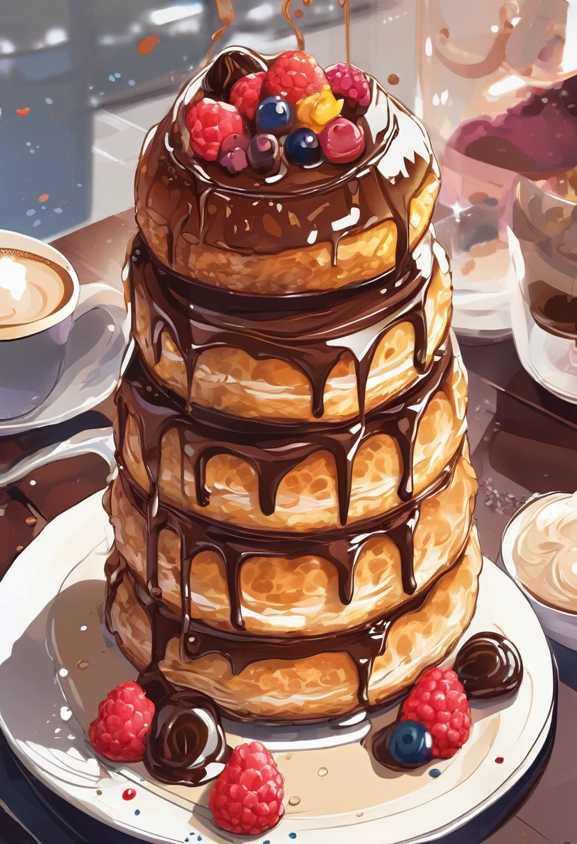 BREAK Perfect Anatomy、Highest quality、(cute:1.1)、(cute)、(High resolution:1.2)、Unbelievably absurd:1.3、Incredible illustrations、(cuteイラスト:1.2)、（Beautiful background、Coffee shop）Cocoa Sauce Croquembouche