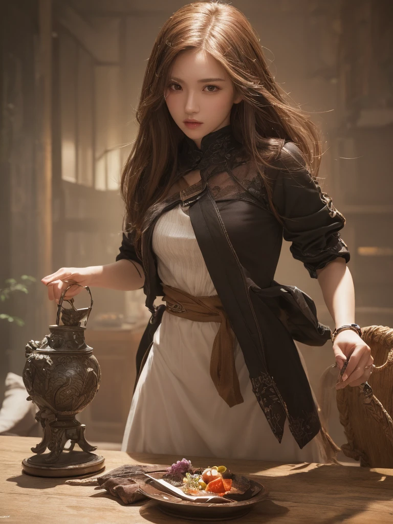 Tabletop、Highest quality、figure、 Ultra-detailed、High resolution、8k wallpaper、Perfect dynamic composition,、Beautiful attention to detail、Women's Fashion Summer、Medium Hair、(Beautiful big breasts:1.3)、Natural color lip、Bold sexy pose、smile、20-year-old girl、cute、sexy shot looking at camera