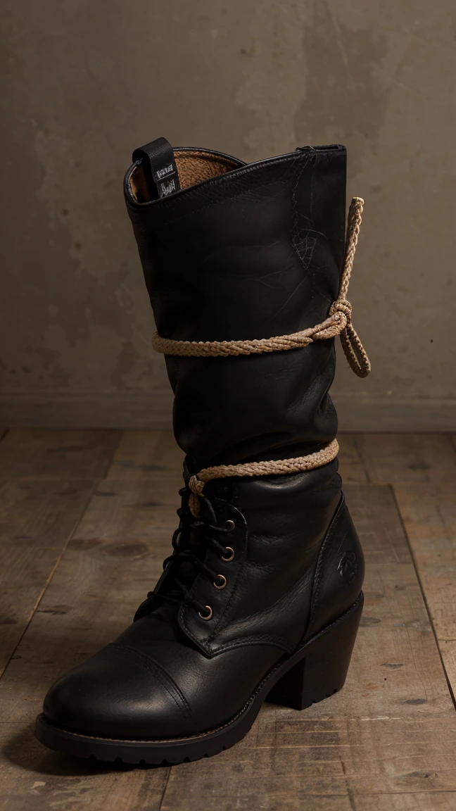 black boots with ropes, blank background, 