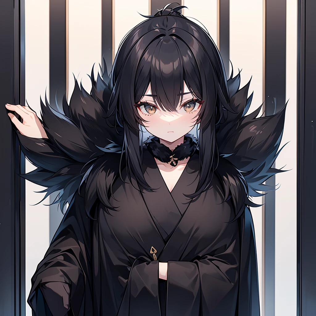 beautiful black furry kimono, in wardrobe, no people