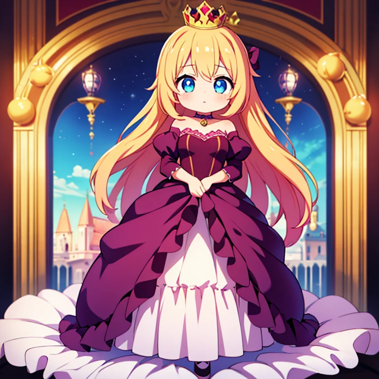 ) Full body, beautiful eyes , 1 girl , full body , cute girl , anime style , cute eyes , ice cream , giginka , (ball gown) , crown , hidden legs ,( queen) , (standing up) ,