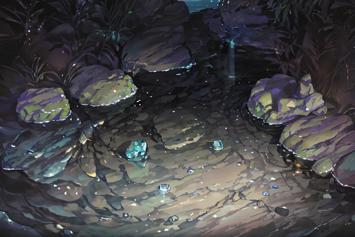 summer, rocky area, rock formation, diamond rocks, There are diamonds on the floor (illustration : 1.0), Narrative construction, realistic lighting, HD detail, masterpiece, best quality best, (Highly detailed CG integrated 8k wallpaper), rocky area, diamond pillar, diamond rocks