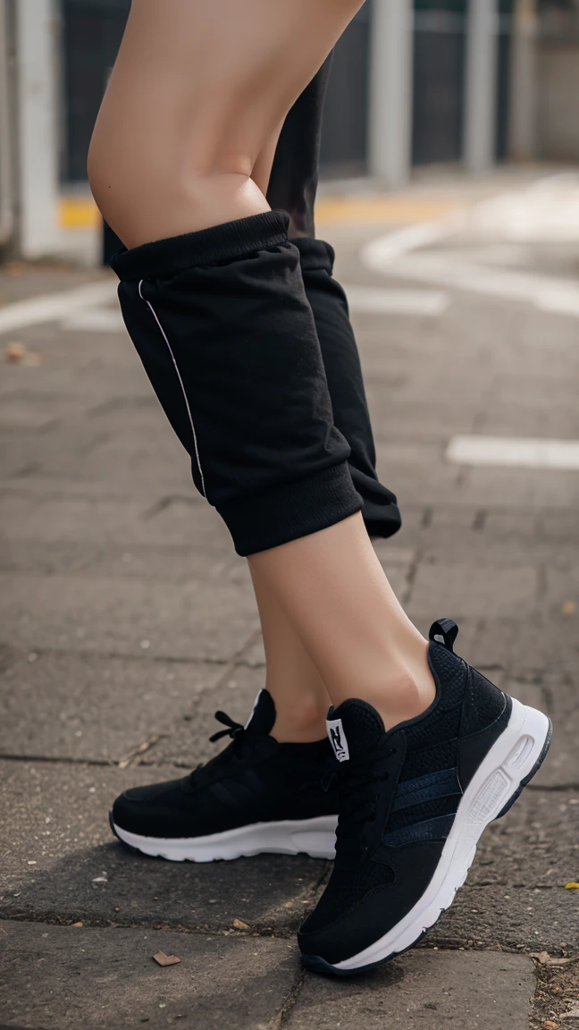 all black colors jogging shoes with white (A) logo on side of shoes, blank background,