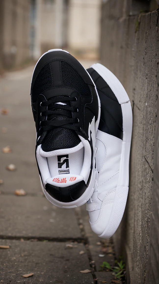 all black colors jogging shoes with white (A) logo on side of shoes, blank background,