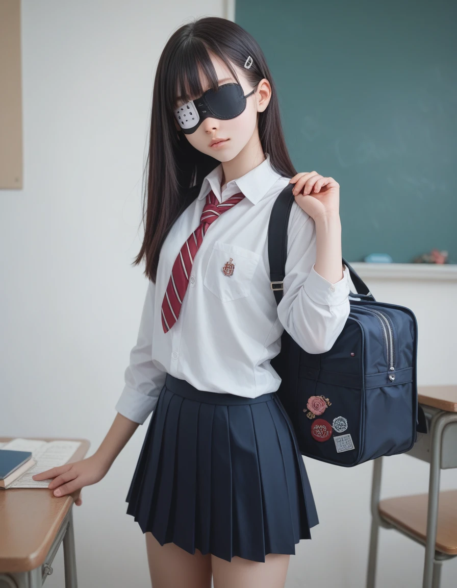 plain black eyepatch,student,teen,school suit