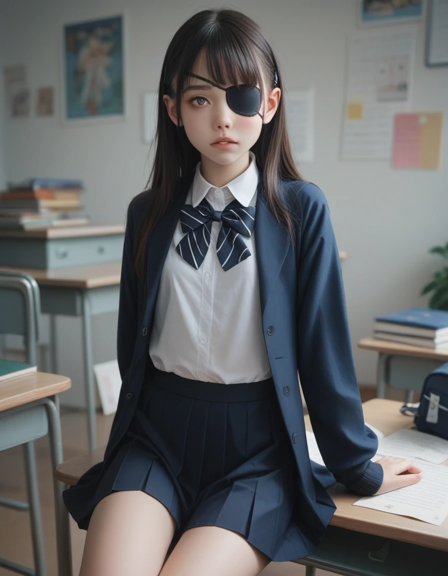 plain black eyepatch,student,teen,school suit