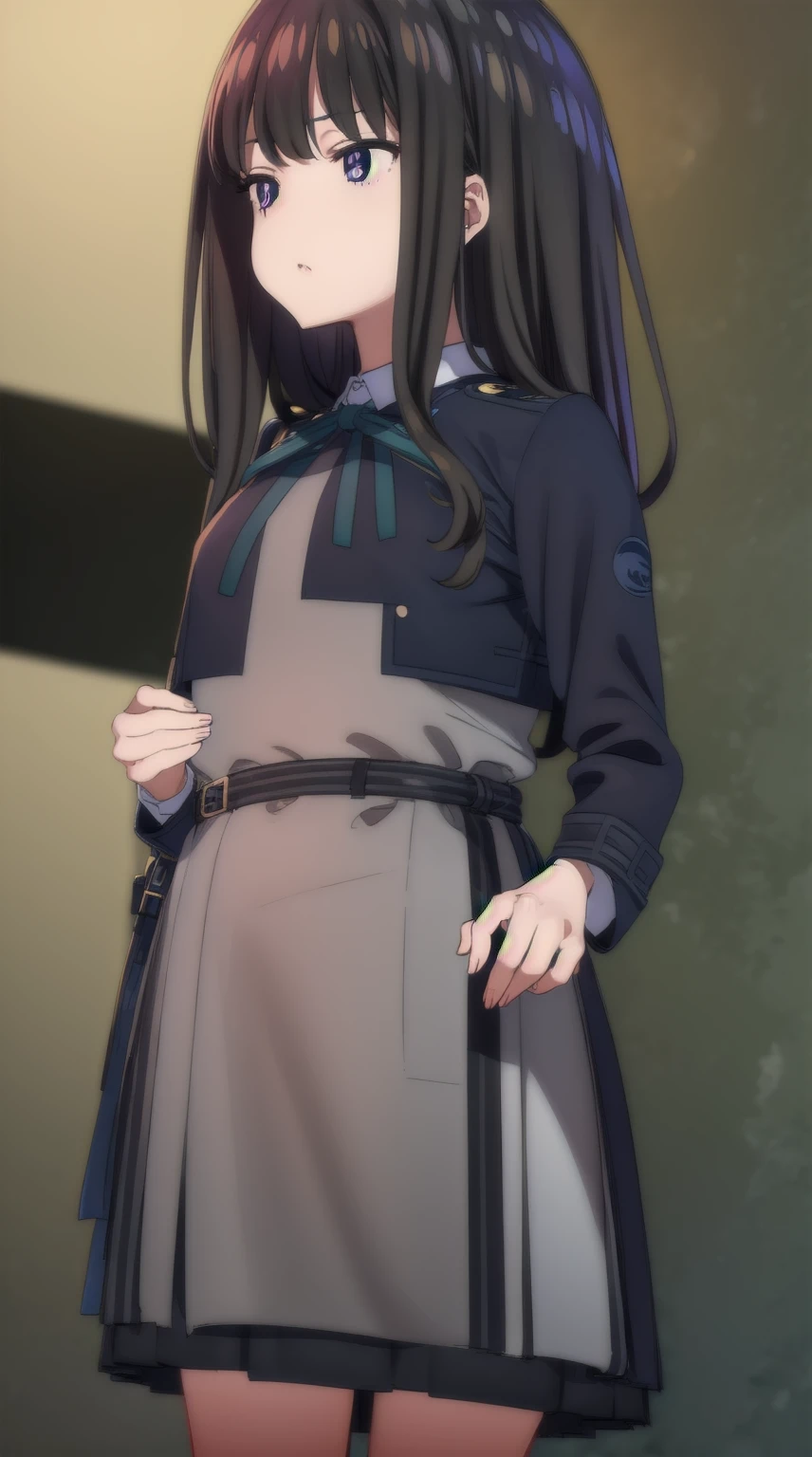 1girl,((black hair))
BREAK ((inoue takina, long hair, bangs, black hair, (purple eyes:1.2),crop top, white socks, shirt, long sleeves, dress, ribbon, , white shirt, collared shirt, belt, neck ribbon, blue dress, green ribbon, pleated dress, grey dress, two-tone dress, blue belt, lycoris uniform,:1))
BREAK ((blank eyes, mind control,StSPendulum,phone in corner:1.4))
BREAK indoors,
BREAK looking at viewer, 
BREAK (masterpiece:1.2), best quality, high resolution, unity 8k wallpaper, (illustration:0.8), (beautiful detailed eyes:1.6), extremely detailed face, perfect lighting, extremely detailed CG, (perfect hands, perfect anatomy),