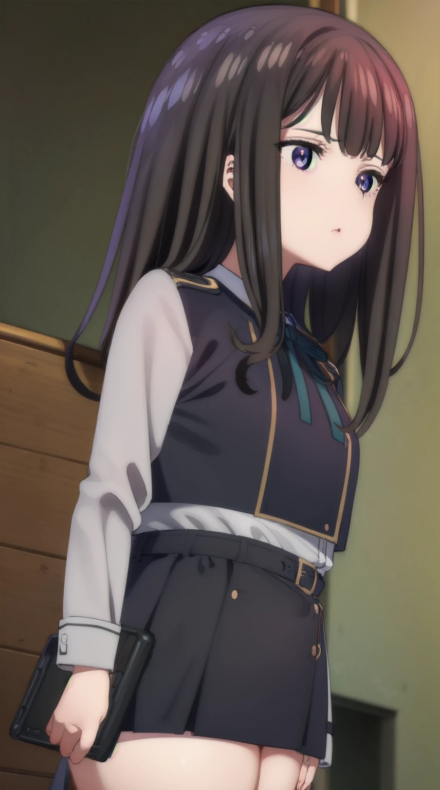 1girl,((black hair))
BREAK ((inoue takina, long hair, bangs, black hair, (purple eyes:1.2),crop top, white socks, shirt, long sleeves, dress, ribbon, , white shirt, collared shirt, belt, neck ribbon, blue dress, green ribbon, pleated dress, grey dress, two-tone dress, blue belt, lycoris uniform,:1))
BREAK ((blank eyes, mind control,StSPendulum,phone in corner:1.4))
BREAK indoors,
BREAK looking at viewer, 
BREAK (masterpiece:1.2), best quality, high resolution, unity 8k wallpaper, (illustration:0.8), (beautiful detailed eyes:1.6), extremely detailed face, perfect lighting, extremely detailed CG, (perfect hands, perfect anatomy),