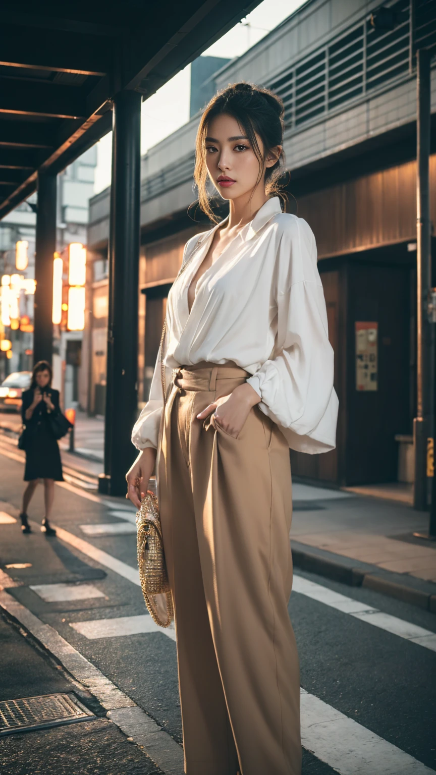 Tokyo、Street、Fashion Snap、real、snapshot、Stylish、Fashion Model、Mode Fashion、In front of the building wall、(best quality,4K,8K,highres,masterpiece:1.2),ultra-detailed,(realistic,photorealistic,photo-realistic:1.37),HDR,studio lighting,sharp focus,