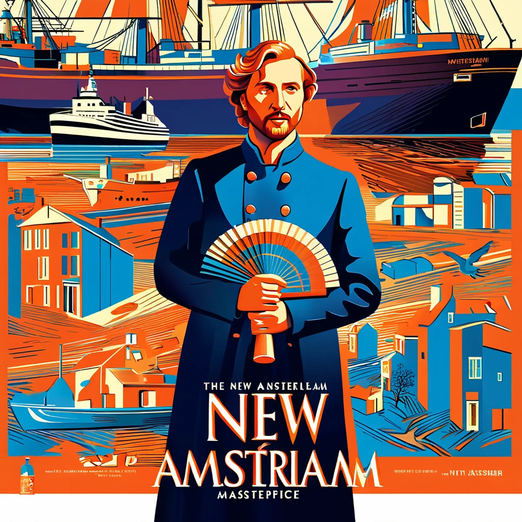 a poster for the movie the new amsterdam, dutch masterpiece, official artwork, wes anderson movie, martin ansin, by Jan Asselijn, new album cover, official art, wes anderson film, official poster artwork, never seen before, inspired by Claes Jansz. Visscher, official poster, ny, by Daniël Mijtens
