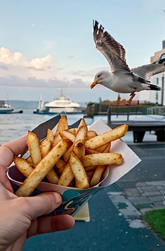 1 seagull eating fries