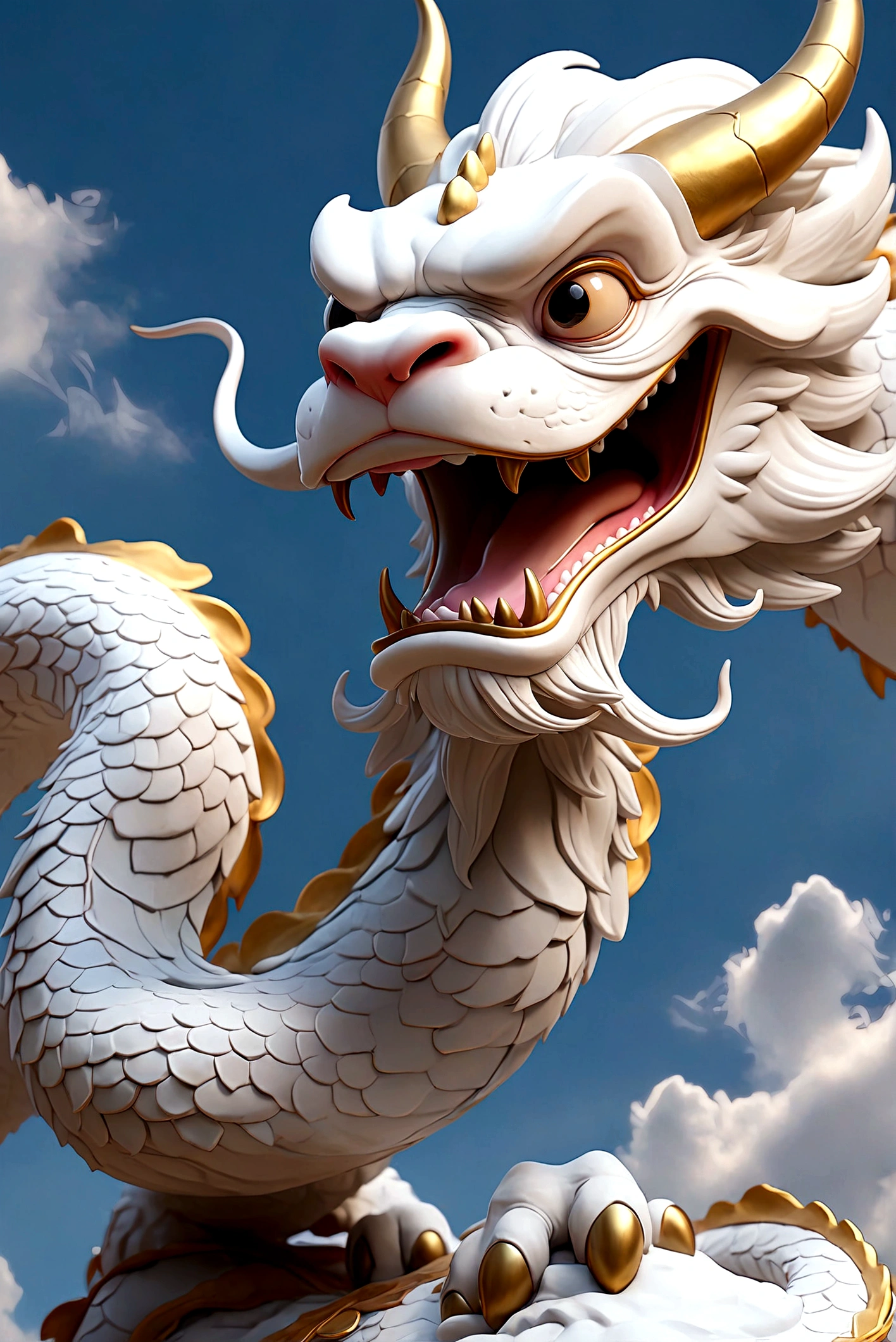 flag、masterpiece、(White background:1)、White Chinese dragon surrounded by white clouds、god々々Halo、Wind、god々、Long undulating body、overbite、Upper body、Fantastic、god話、high quality、Very detailed、masterpiece、amazing、Particle Effects、Dynamic Effects