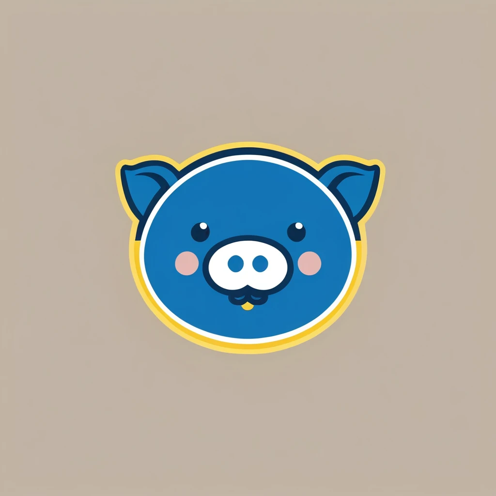 Logo design for a product category: pork, minimalist logo style, a product named Oh My food, designed to make the letter O look like a cute, fat pig's head smiling, the word Oh My in yellow and the word food in blue