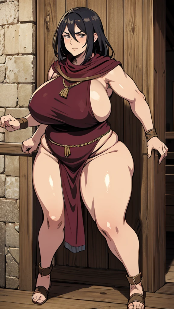 Old woman, Barbarian, Mature female, plump, medieval europion,warrior outfit, full body image