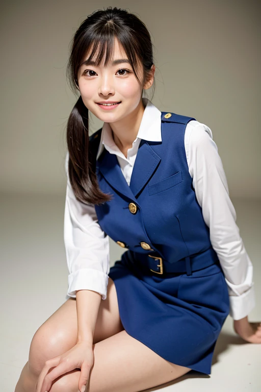 ((Highest quality)), ((masterpiece)), (detailed), A Japanese girl in , Police uniform、Fair skin、Beautiful face in every detail、cute、Beautiful feet、Thin arms、whole body、Big Breasts、No exposed breasts、Little smile、Standing