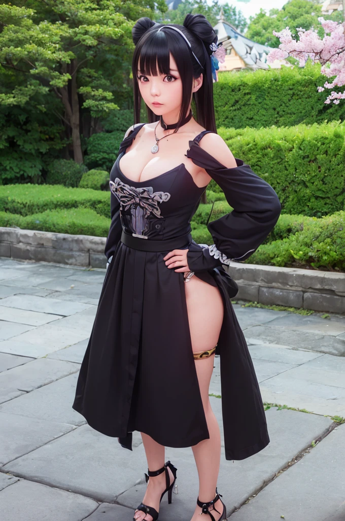Nino nanaco、short hair, Twin tails、Random color hair、 blue eyes, hair ornaments, Hair Ribbon, blunt , Both sides up, butterfly hair ornaments, skirt,Off the shoulder、Random color see-through kunoichi costume、Japanese see-through female samurai costume、See-through female ninja costume,, Open clothes, Collared dress emphasizes cleavage、胸の谷間のSweat is noticeable、Professional lighting light reflection、 looking at viewer, (masterpiece:1.2), Highest quality, High resolution, unity 8k wallpaper, (figure:0.8), (Beautiful fine details:1.6), Highly detailed face, Perfect lighting, Highly detailed CG, (Perfect hands, Perfect Anatomy),heavy rain、heavy rainで全身びしょ濡れ、heavy rainで全身びしょ濡れの服、High heels、 ((Perfect handsの形))、(Perfect foot shape、Embarrassed expression、blush、Gestures to seduce a man、Shining Sweat、Perfect Skin,Sweat is noticeable、太もものSweat is noticeable、 Fair skin,Tight waist, Sweating profusely、Sweaty hair、Sweaty clothes、Sweaty、Visible sweat、rain-wet hair、A vast Western church with stained glass windows、Holding a Japanese sword、Athlete System、cherry blossoms
