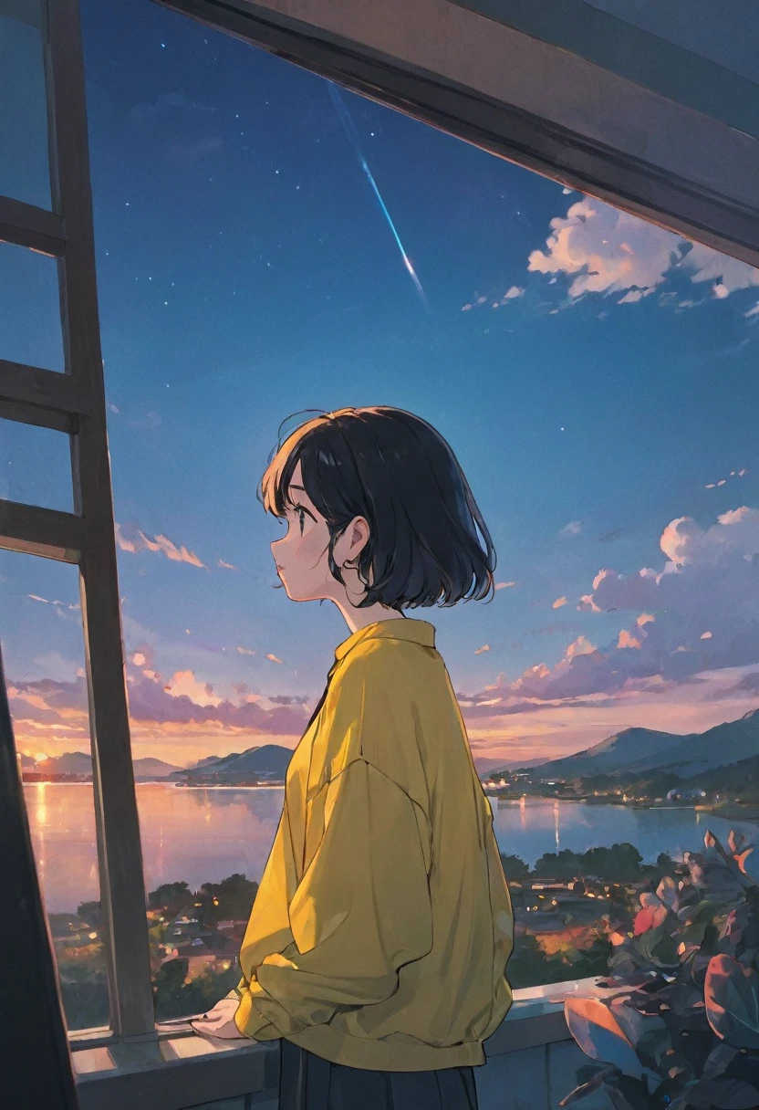 Turn your head and watching view, lofi color clothes , masterpiece ,