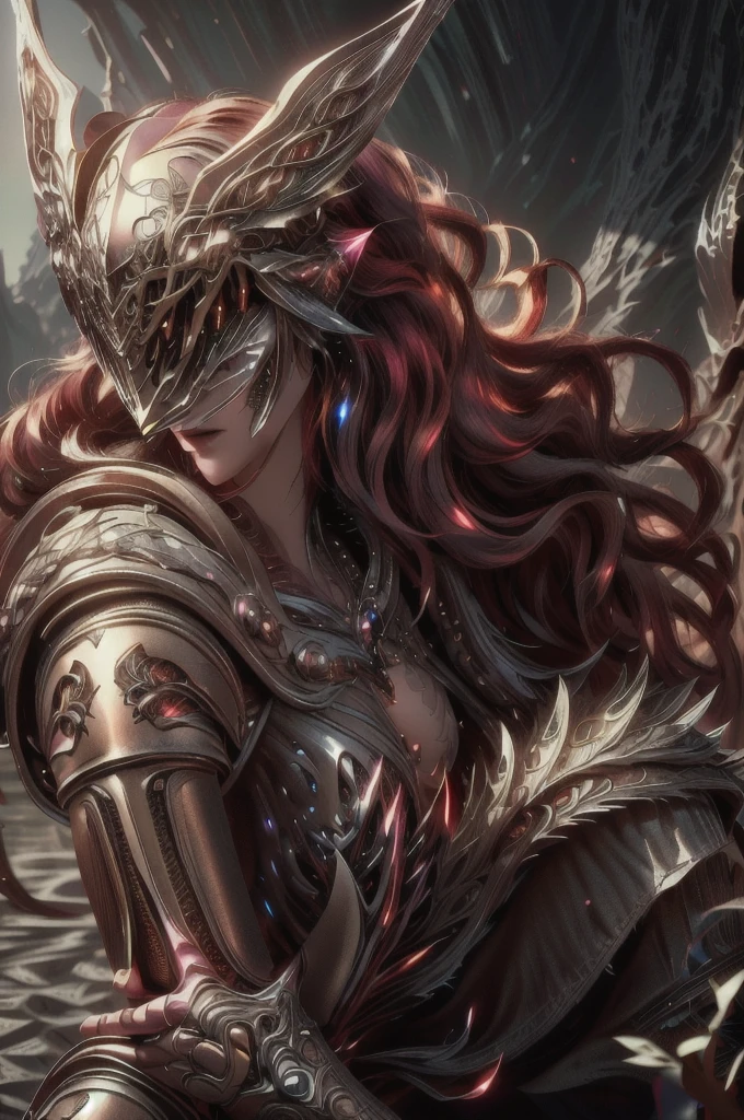 very beautiful knight (photo realistic:1.6), ultra detailed, young woman, uplight, school wear, mask