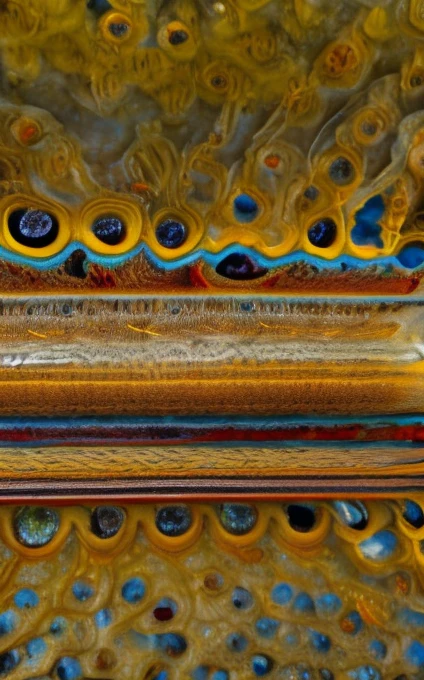 an intricate neural system made of agate and opal is shaping the figure of the Magus of Power himself, he is displaying his art with his tools, male, intelligence of transparency,dominant yellow, purple, gray and indigo rayed violet color tonality, fractal, brilliant colours, masterpiece, highly detailed, 4k resolution, 3d modelling, digital art, Caravaggio art