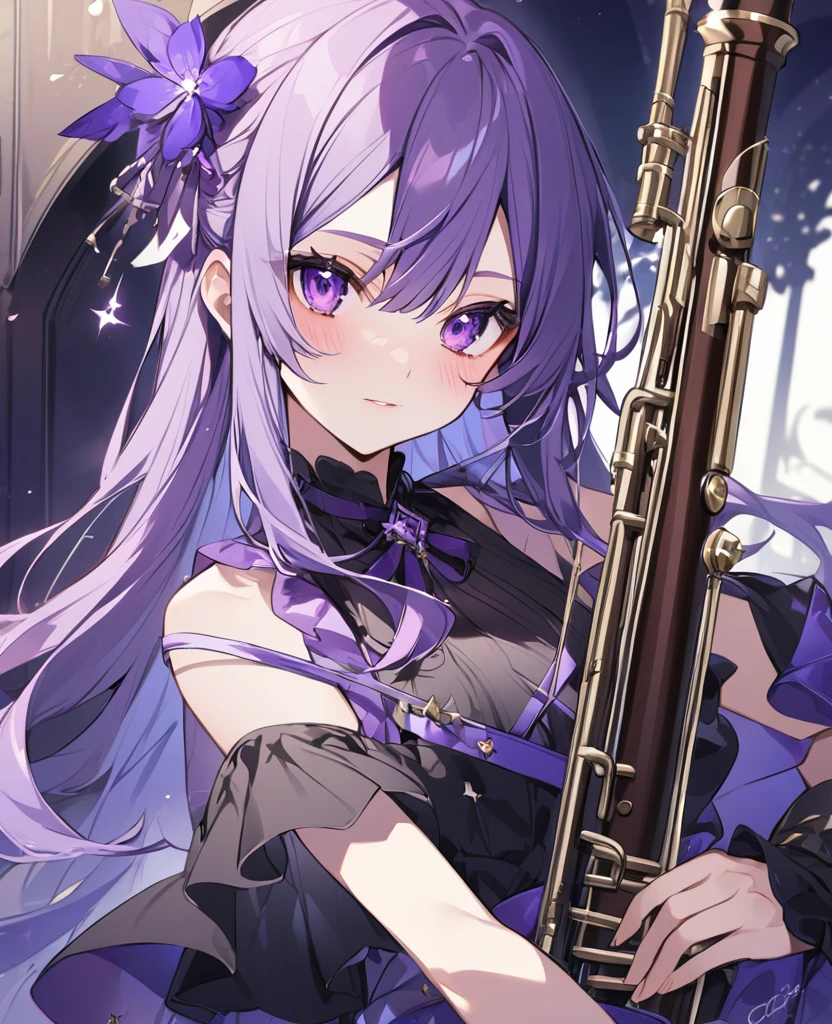 Keito。Purple Eyes。Purple Hair。Clarinetist
