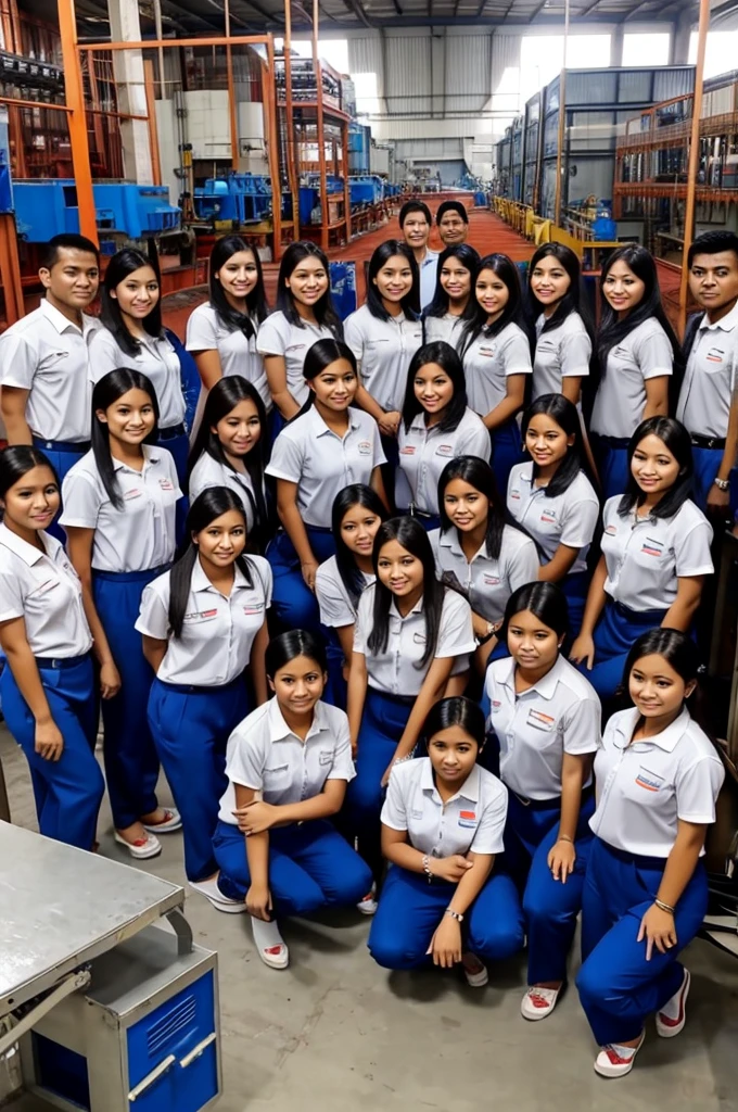 9 beautiful girls, 2 handsome men, from Indonesia, factory employees, Malaysian industry.