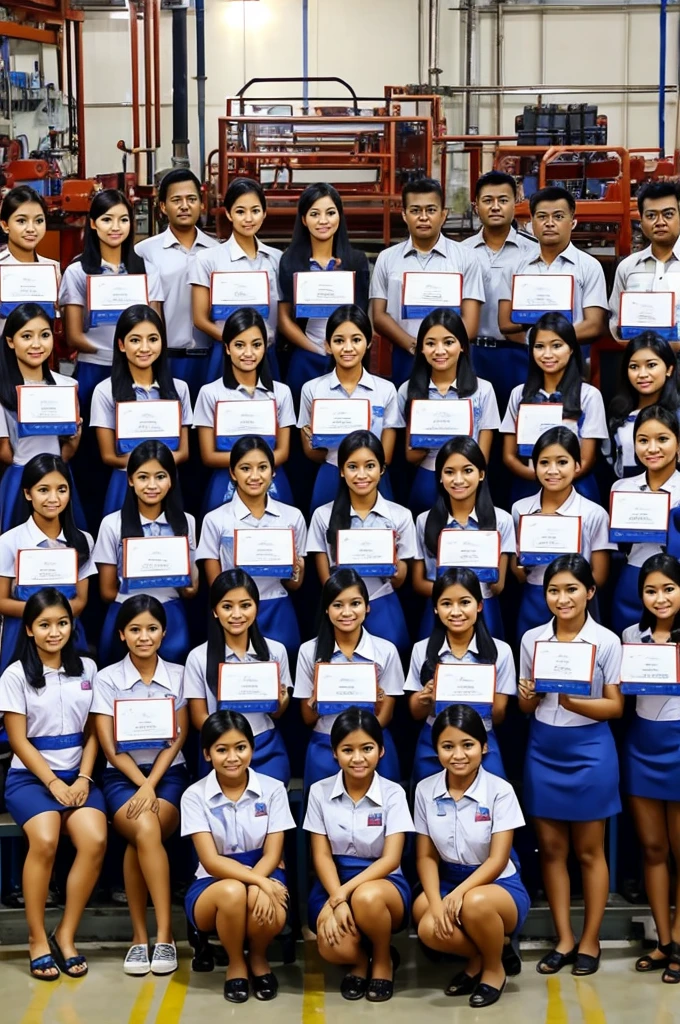 9 beautiful girls, 2 handsome men, from Indonesia, factory employees, Malaysian industry.