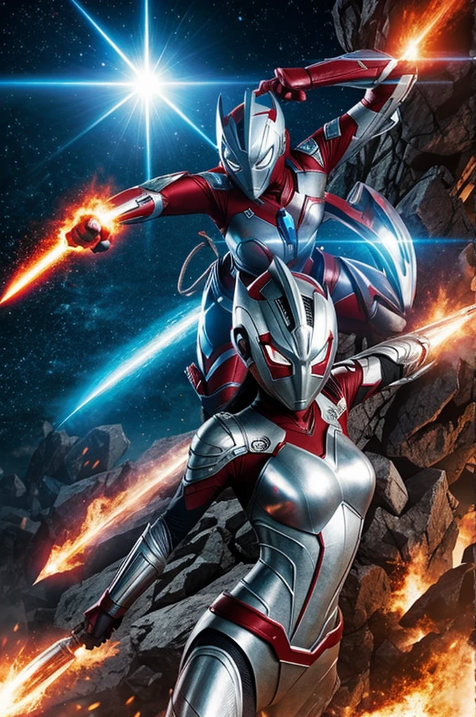 Female Ultraman fights monsters.