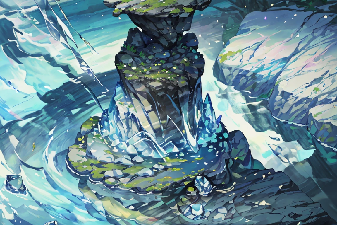 summer, rocky area, rock formation, 거대한 diamond rocks, There are diamonds on the floor, crystal rock (illustration : 1.0), Narrative construction, realistic lighting, HD detail, masterpiece, best quality best, (Highly detailed CG integrated 8k wallpaper), rocky area, diamond pillar, diamond rocks