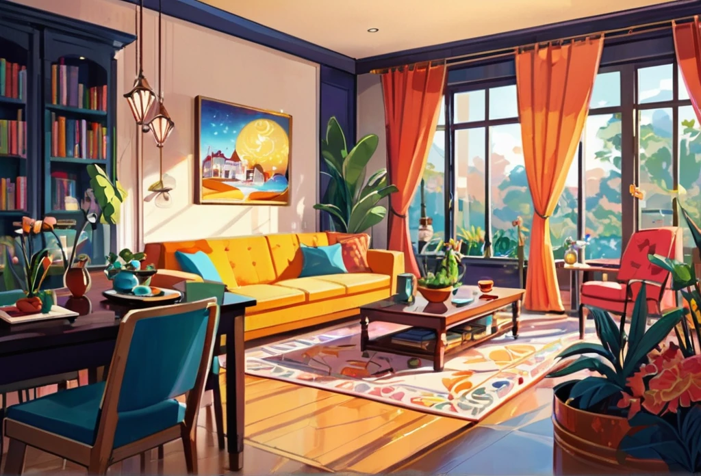 A beautiful house, big, spaceus, modern,  (masterpiece best quality:1.2) delicate illustration ultra-detailed,  (disney-related event) indoor,  detailed background, illustrations, bright, colourful, 