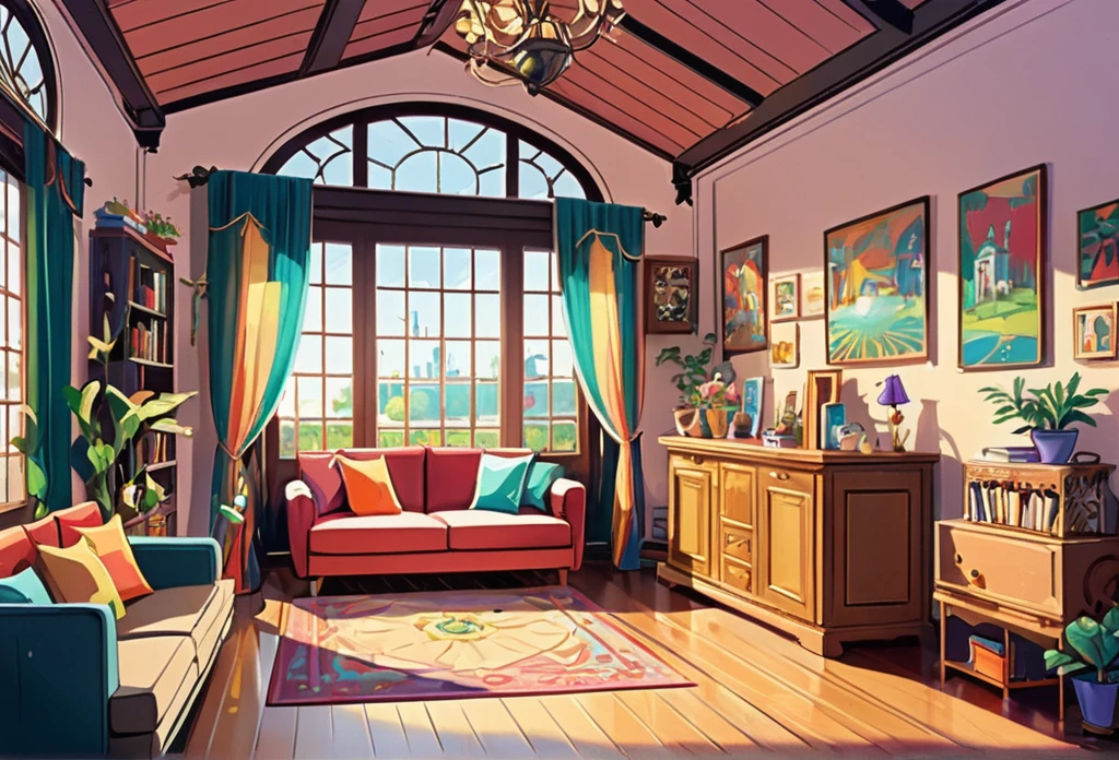 A beautiful house, big, spaceus, modern,  (masterpiece best quality:1.2) delicate illustration ultra-detailed,  (disney-related event) indoor,  detailed background, illustrations, bright, colourful, 