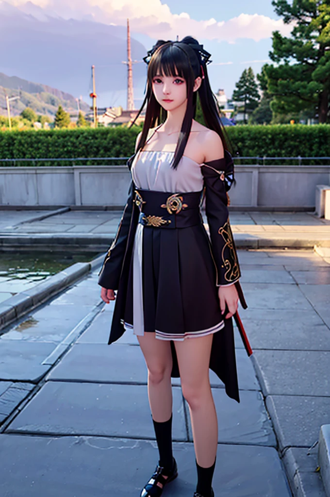 Nino nanaco、short hair, Twin tails、Random color hair、 blue eyes, hair ornaments, Hair Ribbon, blunt , Both sides up, butterfly hair ornaments, skirt,Off the shoulder、Random color see-through kunoichi costume、Japanese see-through female samurai costume、See-through female ninja costume,, Open clothes, Collared dress emphasizes cleavage、胸の谷間のSweat is noticeable、Professional lighting light reflection、 looking at viewer, (masterpiece:1.2), Highest quality, High resolution, unity 8k wallpaper, (figure:0.8), (Beautiful fine details:1.6), Highly detailed face, Perfect lighting, Highly detailed CG, (Perfect hands, Perfect Anatomy),heavy rain、heavy rainで全身びしょ濡れ、heavy rainで全身びしょ濡れの服、High heels、 ((Perfect handsの形))、(Perfect foot shape、Embarrassed expression、blush、Gestures to seduce a man、Shining Sweat、Perfect Skin,Sweat is noticeable、太もものSweat is noticeable、 Fair skin,Tight waist, Sweating profusely、Sweaty hair、Sweaty clothes、Sweaty、Visible sweat、rain-wet hair、A vast Western church with stained glass windows、Holding a Japanese sword、Athlete System、cherry blossoms