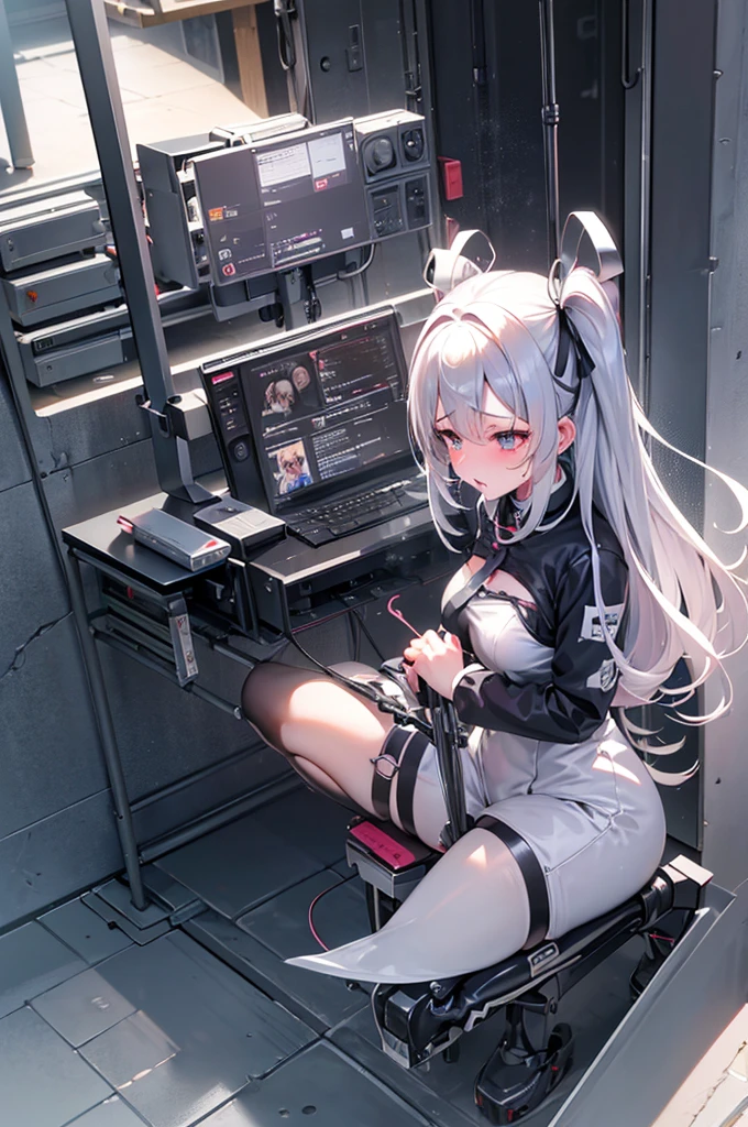 Kanzaki Ranko Silver hair twin drill Limbs are restrained by a machine Blindfolded Legs spread in an M shape Rod-shaped machine is thrusting violently into female genitals Blushing Drooling Armpits Mouth open and drooling Blindfolded Legs spread in an M shape Lifted up by a machine Machine is inserted into pussy