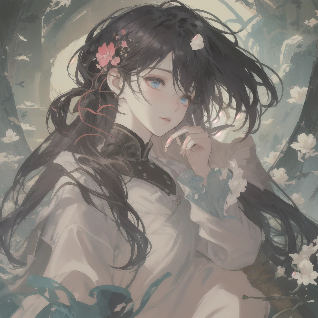 anime girl with long hair holding a flower in her hand, guweiz, artwork in the style of guweiz, guweiz on pixiv artstation, beautiful anime portrait, guweiz masterpiece, guweiz on artstation pixiv, beautiful anime girl, made with anime painter studio, painted in anime painter studio, anime moe artstyle