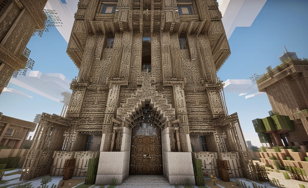 there is a very tall tower with a door in the middle of it, very detailed texture, super detailed picture, tall door, high detail texture, extreme hight detail, more textures, texture pack, texture map, minecraft watchtower builds, entrance to an ancient dungeon, perfectly tileable, high texture detail, super detailed render, hd detailed texture