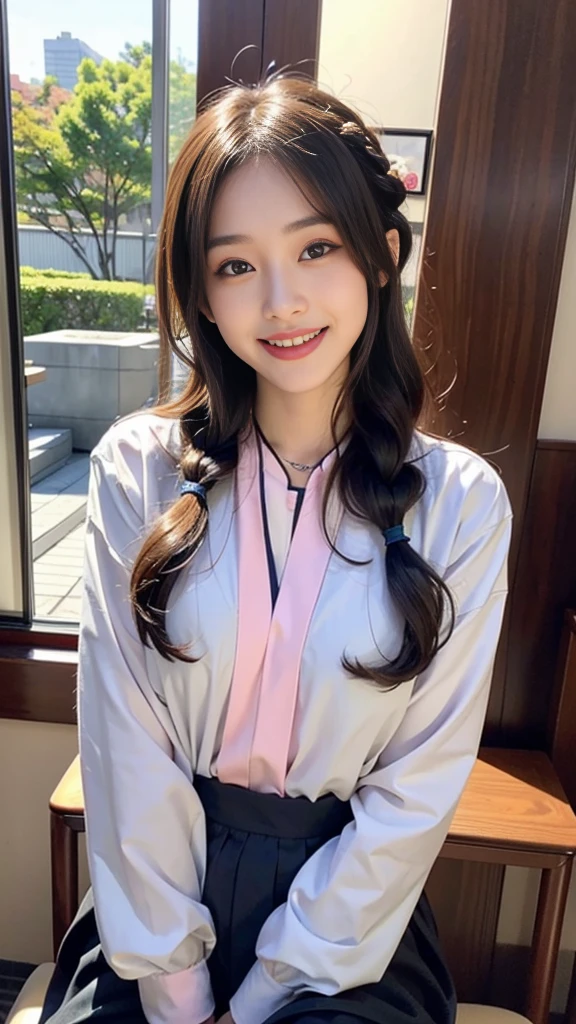 Image resolution 8K、masterpiece:1.3)、Beauty、1 female、(魅力的なbody:1.2)、abdomen:1.1、Dark Brown Hair:1.1、(body:1.2)、Ultra-detailed face、Attractive lips、double eyelid、Wear fashionable, stylish clothes、Super realistic and detailed and super cute、Japanese women、10th generation(18-year-old)、Smiling with a nice smile、Hair fluttering in the wind、color々Hair style、Portrait in studio、color々Facial expressions、