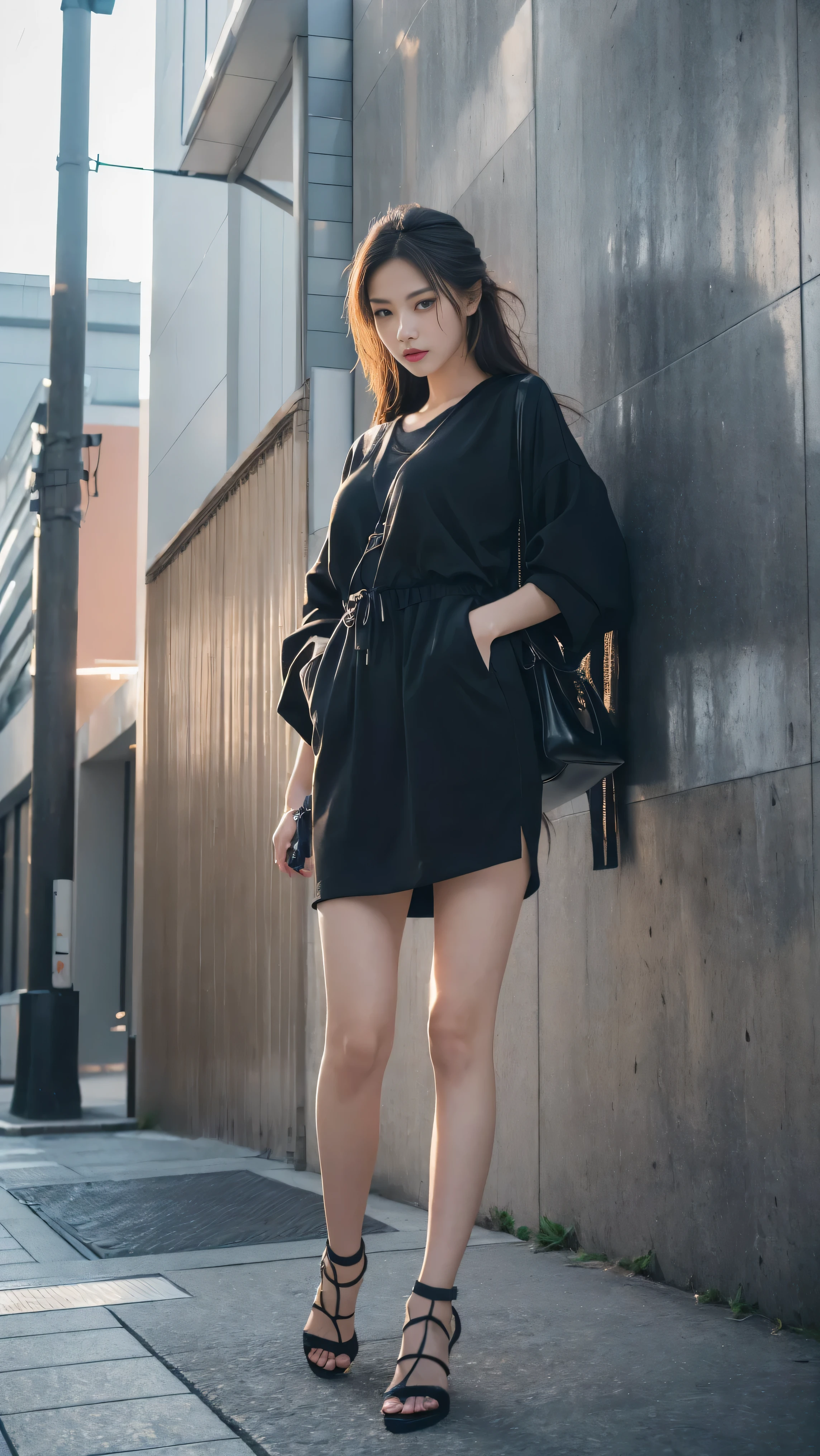 Tokyo、Street、Fashion Snap、real、snapshot、Stylish、Fashion Model、Mode Fashion、In front of the building wall、(best quality,4K,8K,highres,masterpiece:1.2),ultra-detailed,(realistic,photorealistic,photo-realistic:1.37),HDR,studio lighting,sharp focus,
