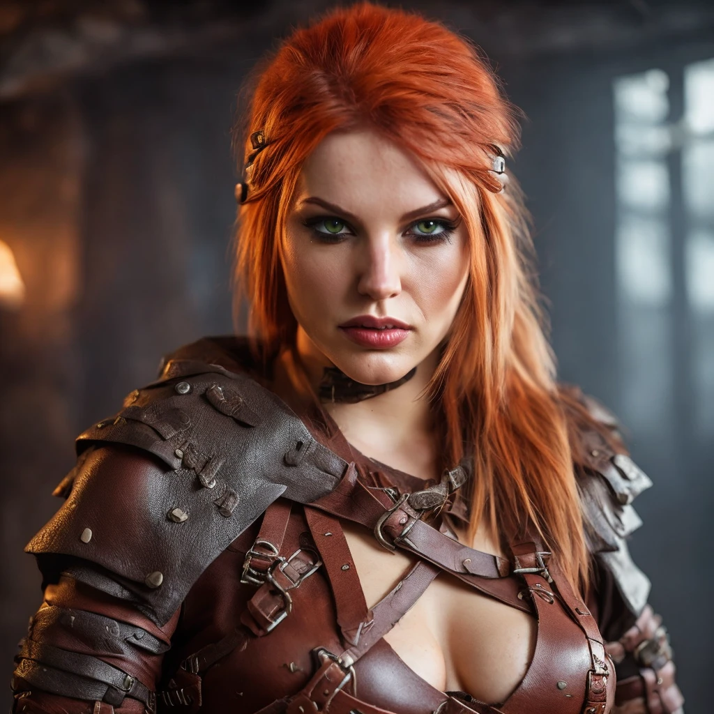 Jeune femme de 25 ans, visage fin, cheveux long, red hairs, yeux verts, tâches de rousseur sur tout le corps, HD, 8K, masterpiece, sourire romantique, sexy, metal lingery, celtic design chest armor, guerrière viking, celtic tattoo, at night, viking chest tattoo, aurore boreale, milky way, voile de soie transparente sur les seins